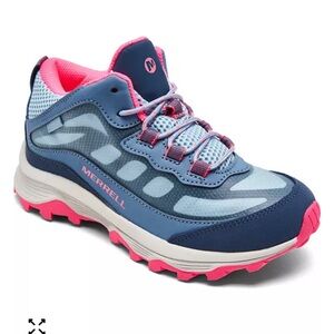 Big Kids' Merrell Moab Speed Mid Waterproof Sneakers, Dusty Blue /Coral | Size 6